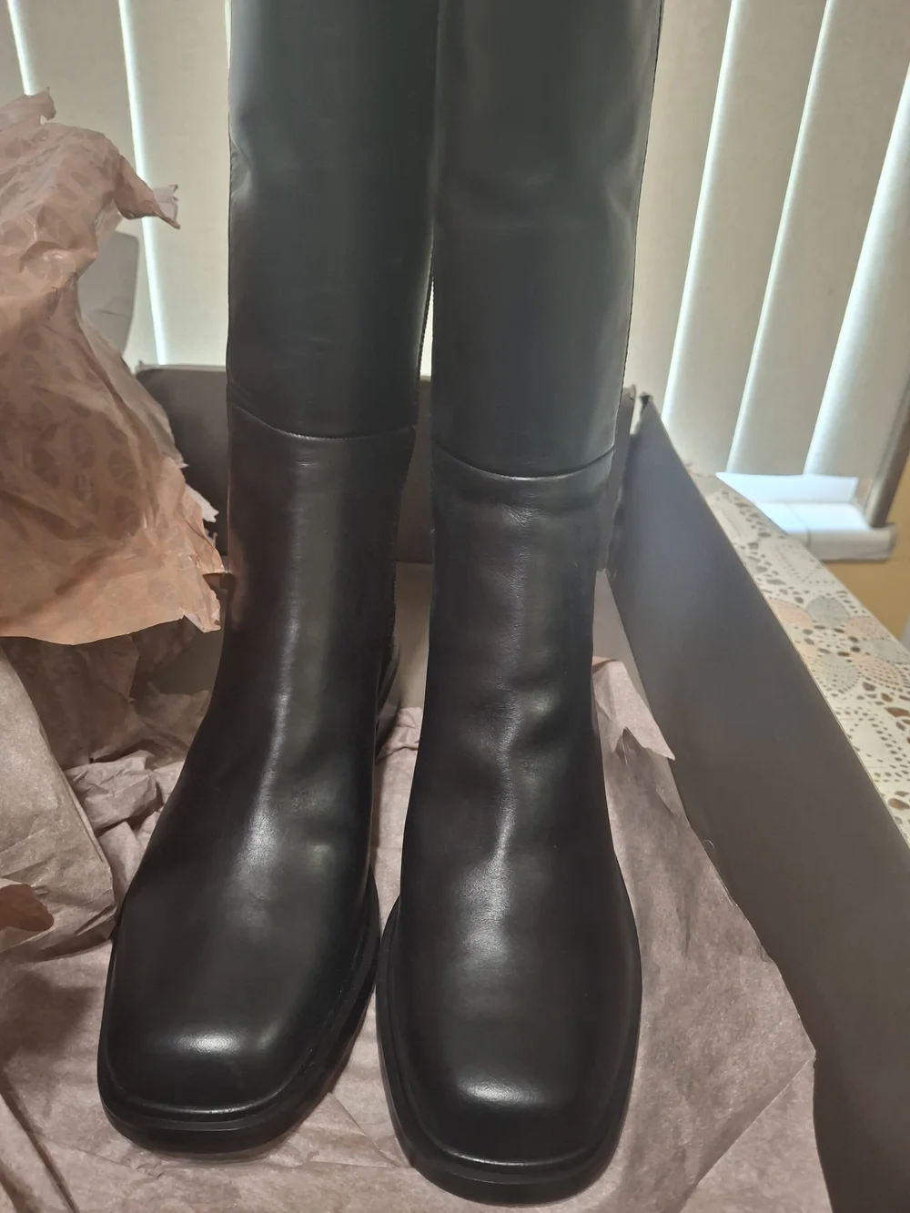 Franco Sarto L-Giselle Black Leather Knee-High Boots Wide Calf.